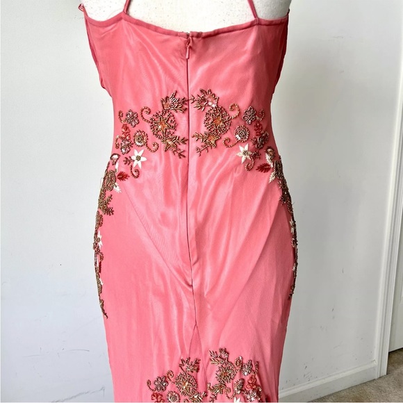 Vintage 90s 100% Silk Bead Dress Silk Dress Floral Prom Dress Fairy Cottage Pink - Picture 12 of 17